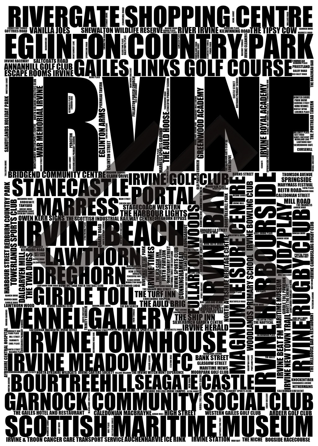 Irvine - Premium Typographic Word Cloud Prints, Posters & Gifts
