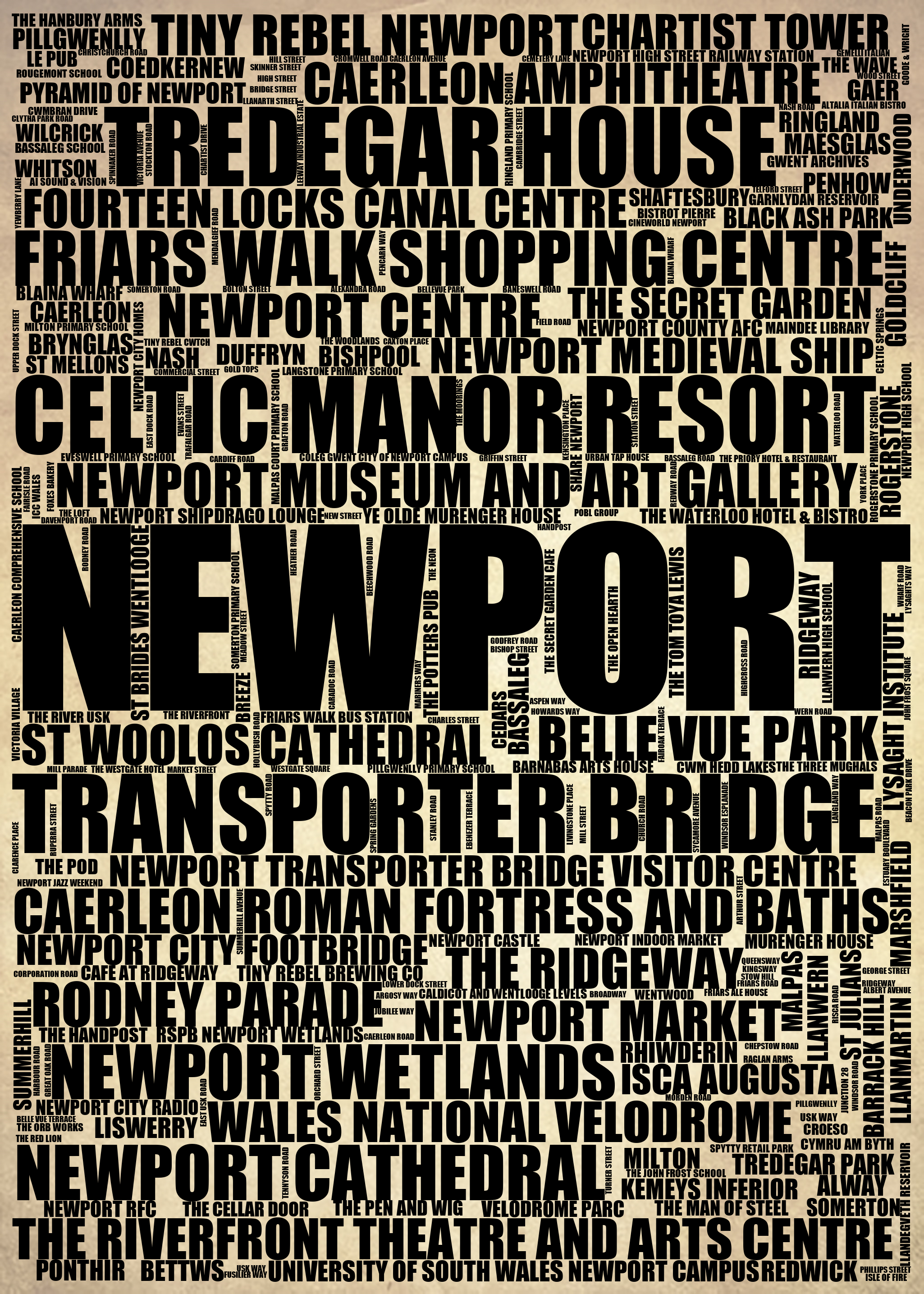 Newport - Premium Typographic Word Cloud Prints, Posters & Gifts