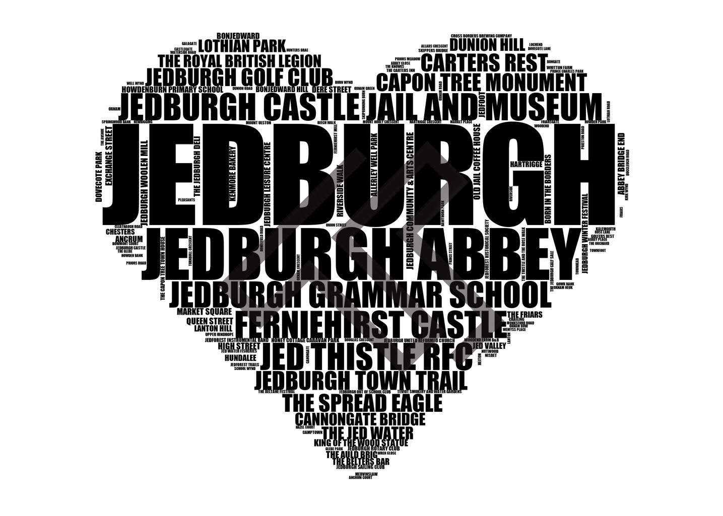 Jedburgh - Premium Typographic Word Cloud Prints, Posters & Gifts