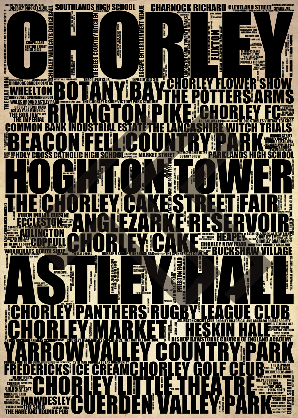 Chorley - Premium Typographic Word Cloud Prints, Posters & Gifts