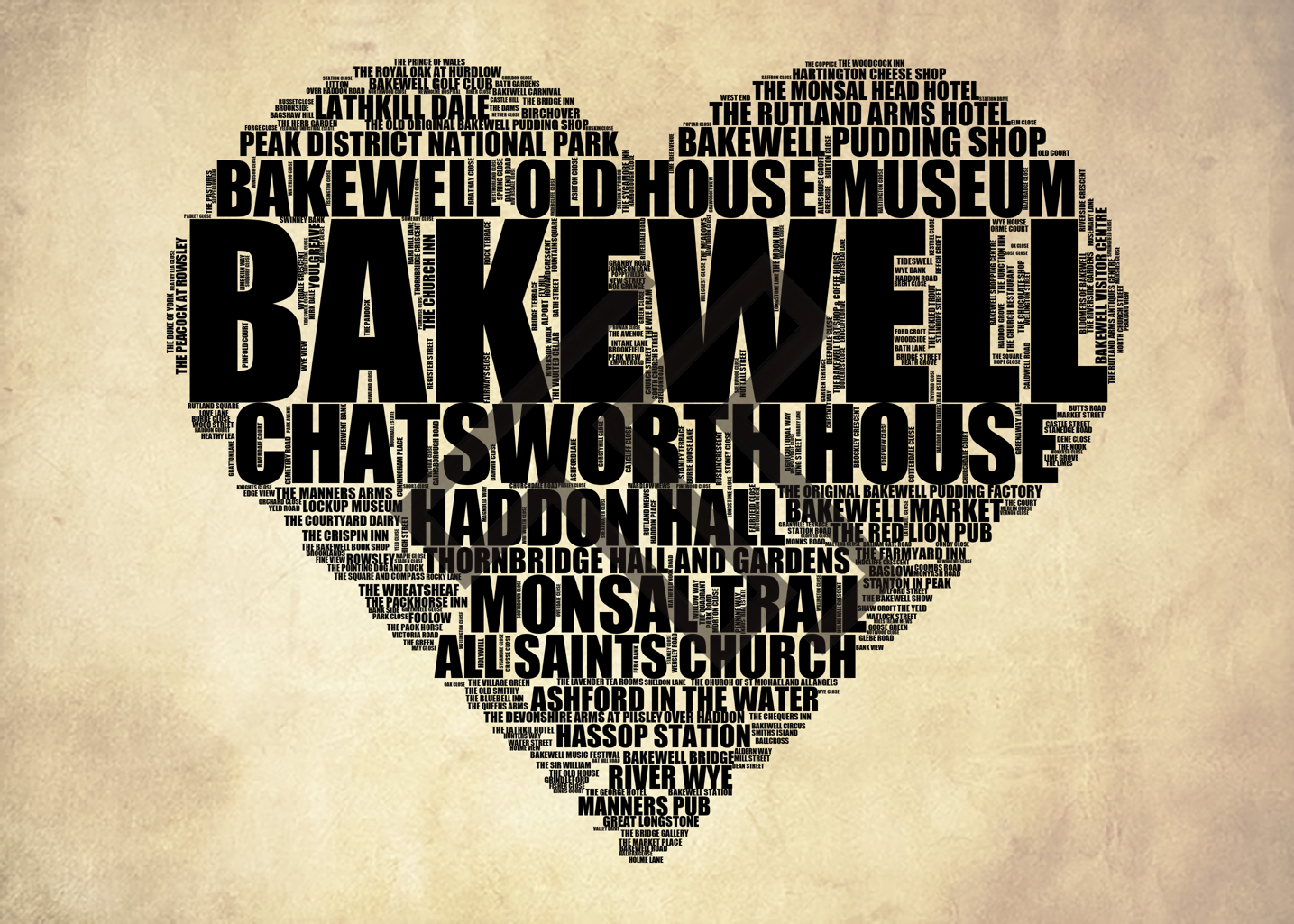Bakewell - Premium Typographic Word Cloud Prints, Posters & Gifts
