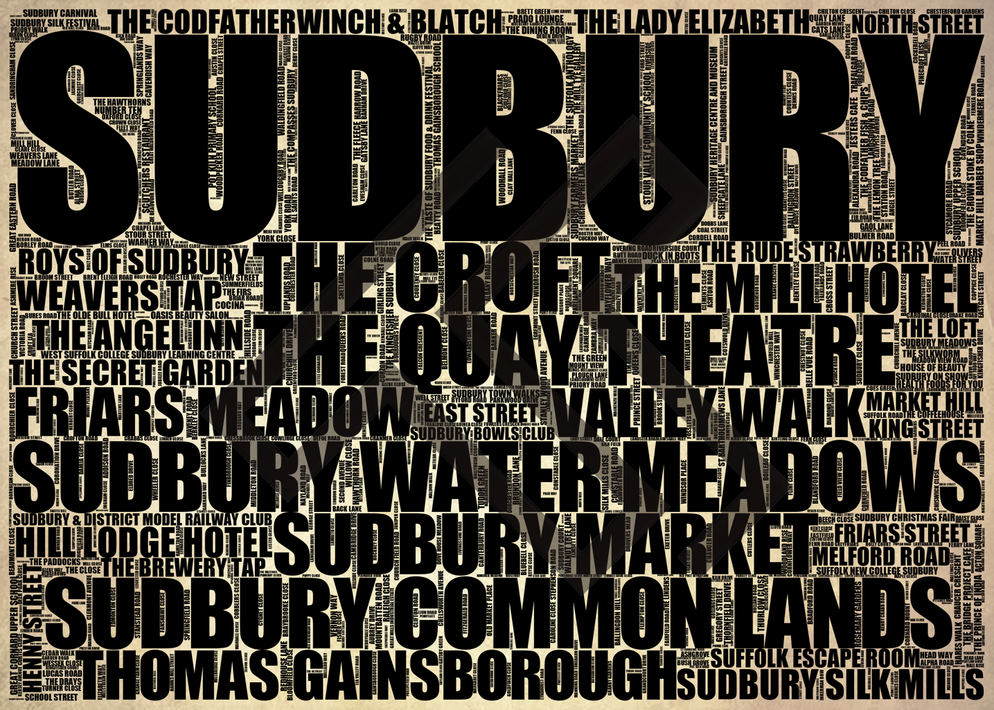 Sudbury - Premium Typographic Word Cloud Prints, Posters & Gifts