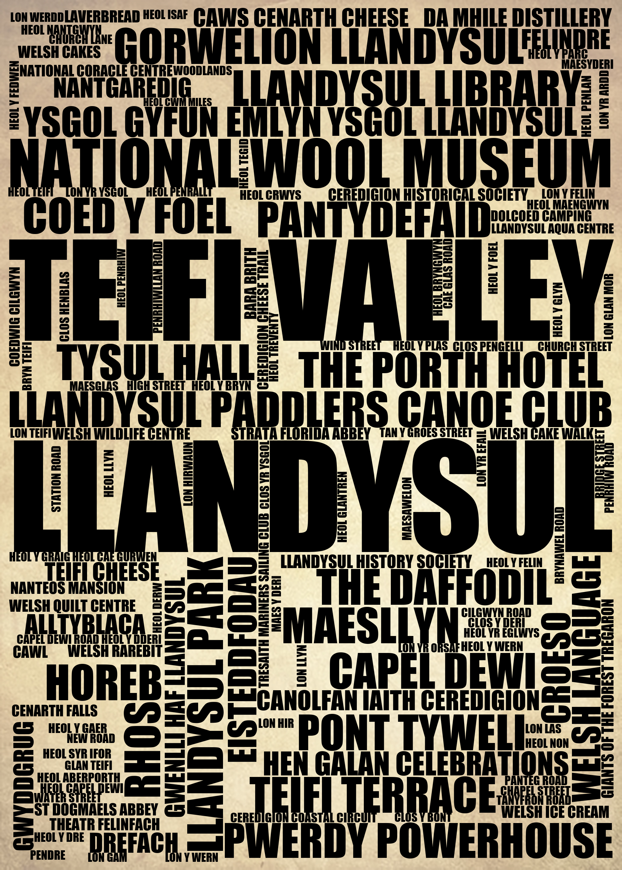 Llandysul - Premium Typographic Word Cloud Prints, Posters & Gifts