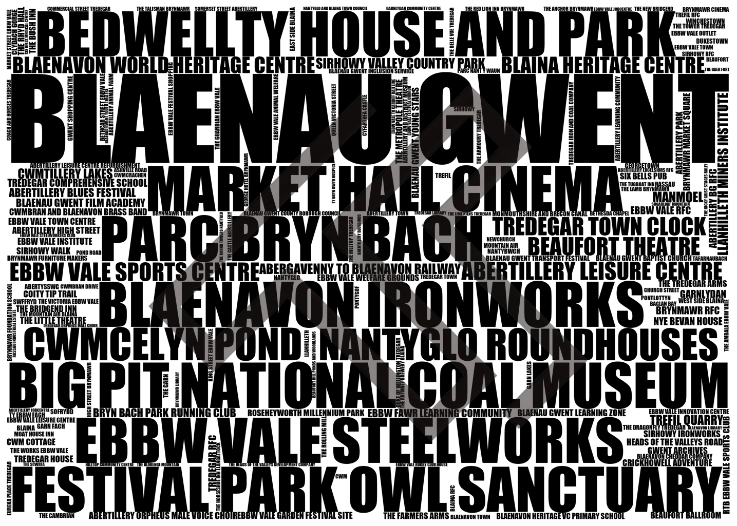 Blaenau Gwent - Premium Typographic Word Cloud Prints, Posters & Gifts