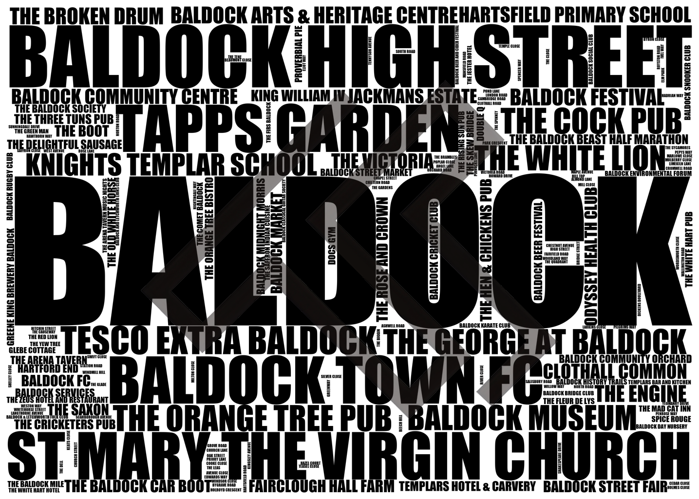 Baldock - Premium Typographic Word Cloud Prints, Posters & Gifts