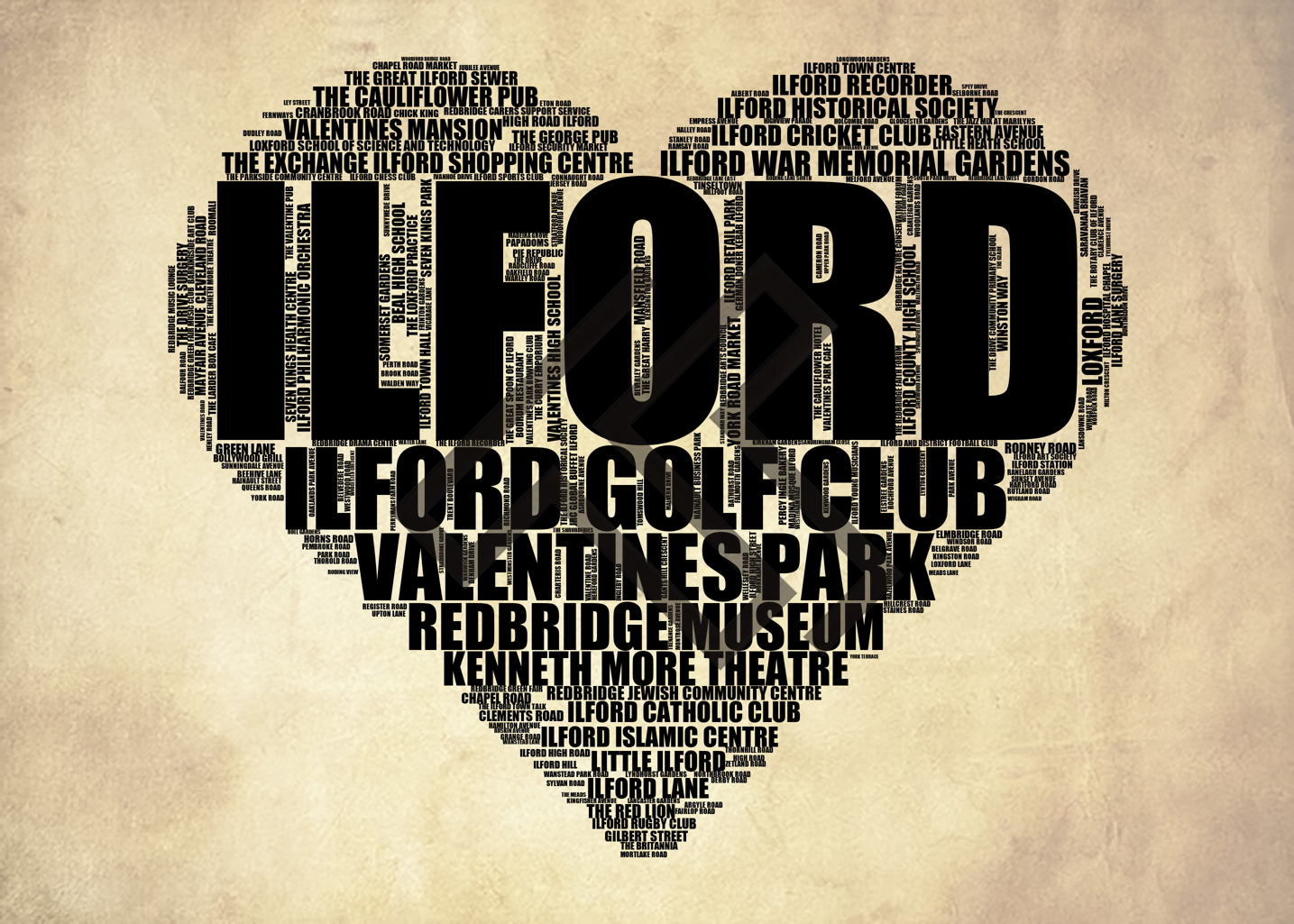 Ilford - Premium Typographic Word Cloud Prints, Posters & Gifts