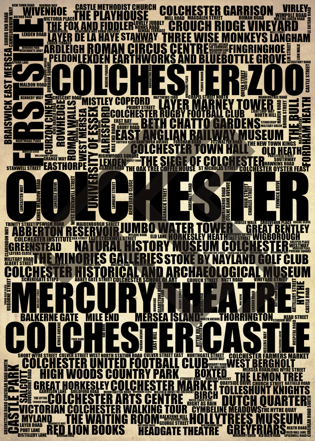 Colchester - Premium Typographic Word Cloud Prints, Posters & Gifts