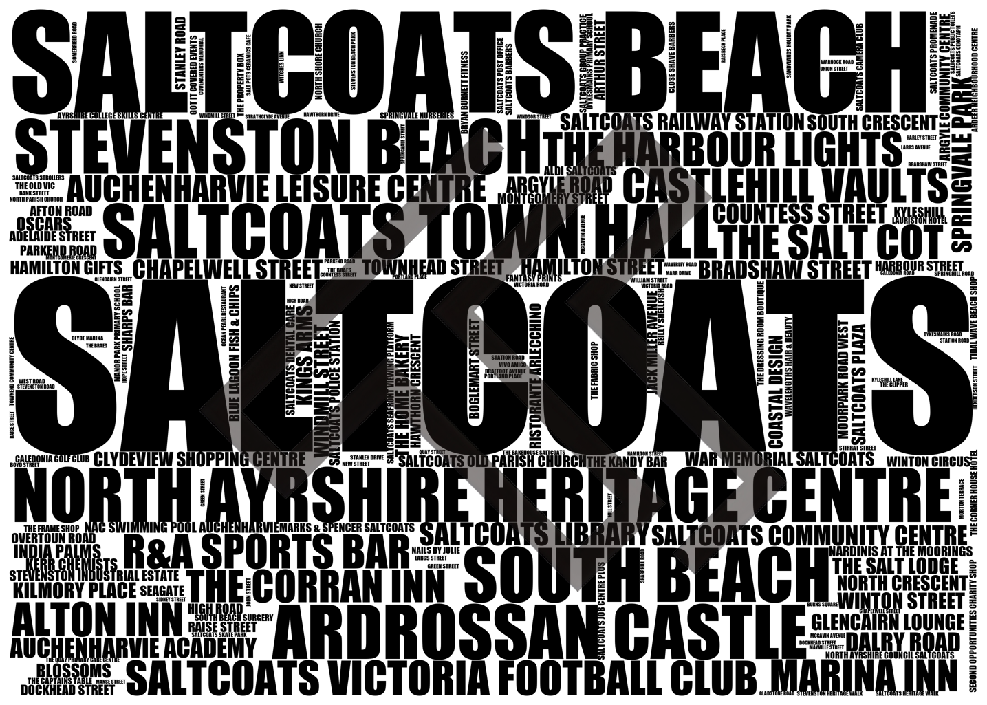 Saltcoats - Premium Typographic Word Cloud Prints, Posters & Gifts