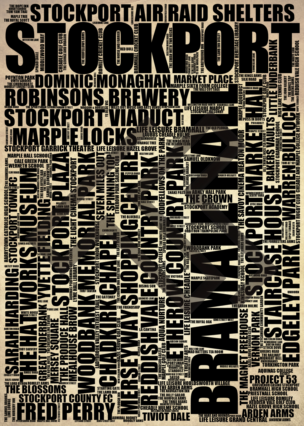 Stockport - Premium Typographic Word Cloud Prints, Posters & Gifts