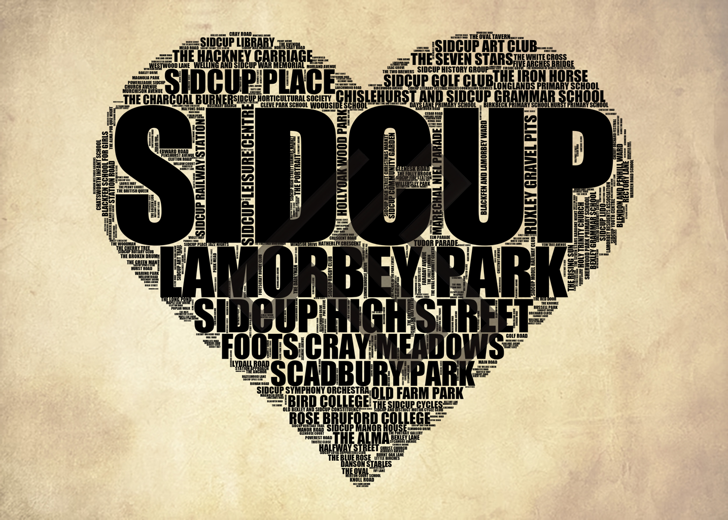 Sidcup - Premium Typographic Word Cloud Prints, Posters & Gifts