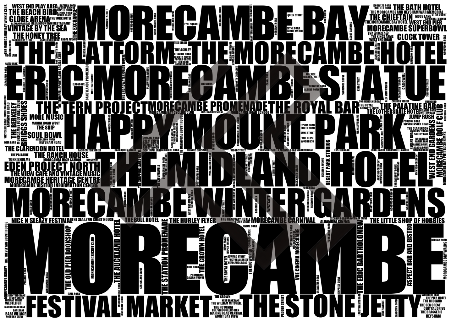 Morecambe - Premium Typographic Word Cloud Prints, Posters & Gifts