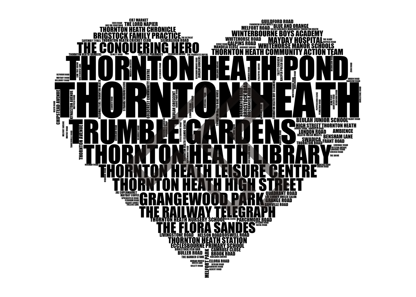 Thornton Heath - Premium Typographic Word Cloud Prints, Posters & Gifts