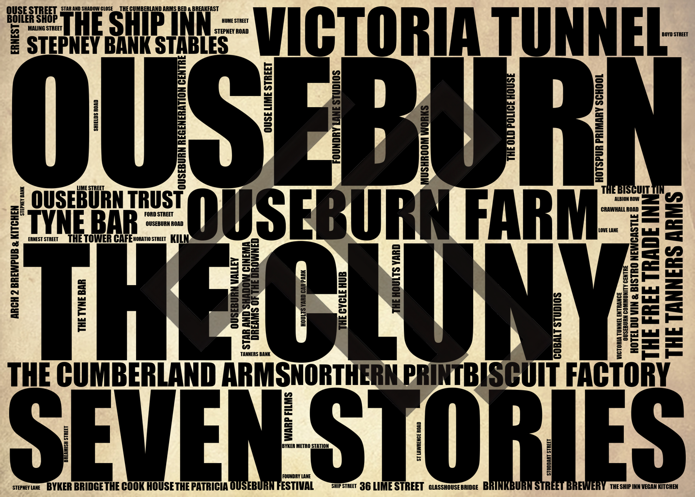 Ouseburn - Premium Typographic Word Cloud Prints, Posters & Gifts