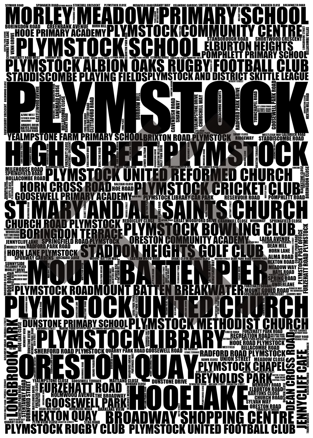 Plymstock - Premium Typographic Word Cloud Prints, Posters & Gifts