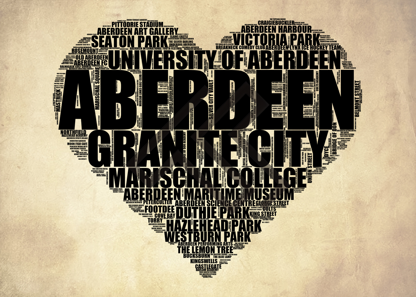 Aberdeen - Premium Typographic Word Cloud Prints, Posters & Gifts