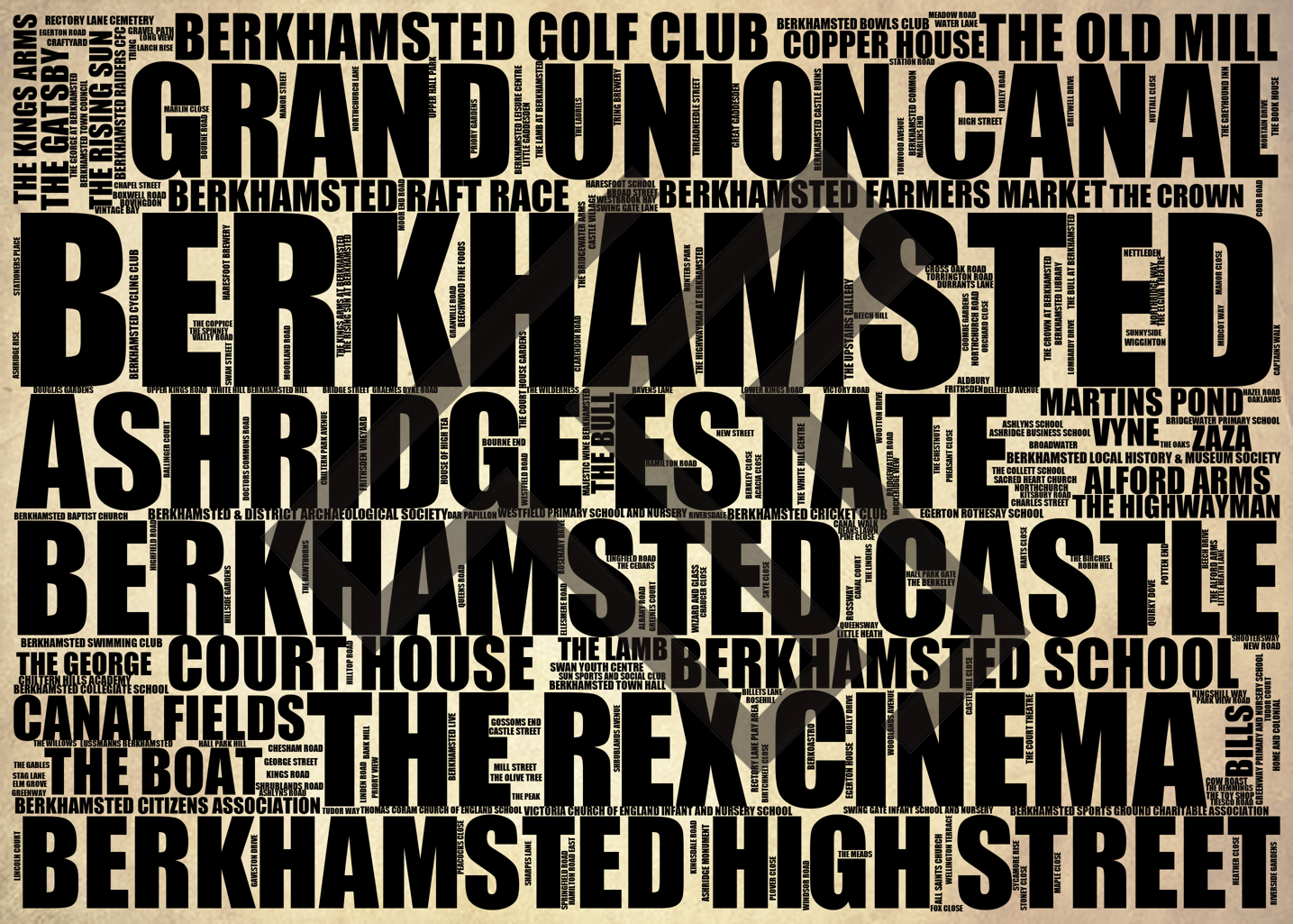 Berkhamsted - Premium Typographic Word Cloud Prints, Posters & Gifts