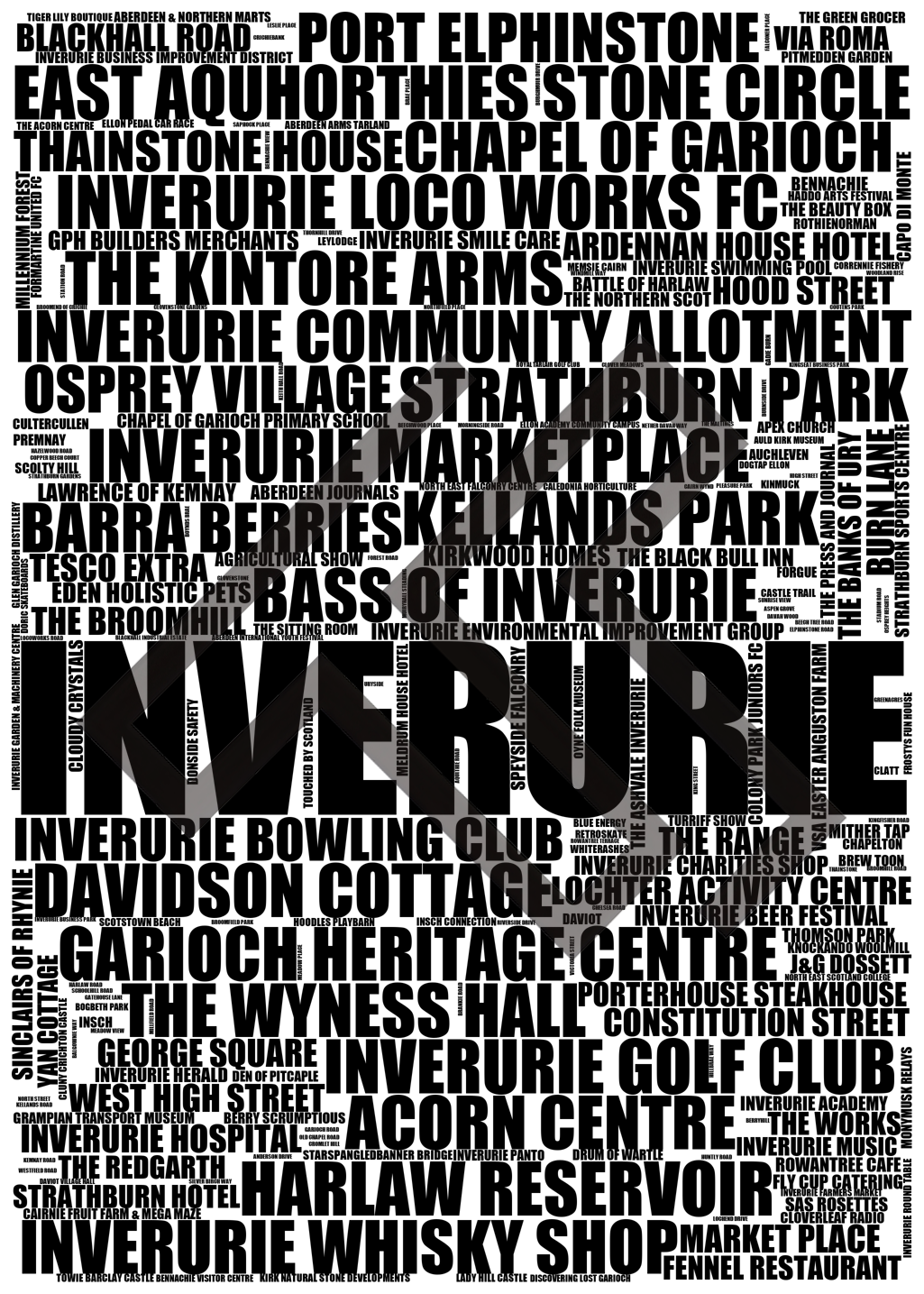 Inverurie - Premium Typographic Word Cloud Prints, Posters & Gifts