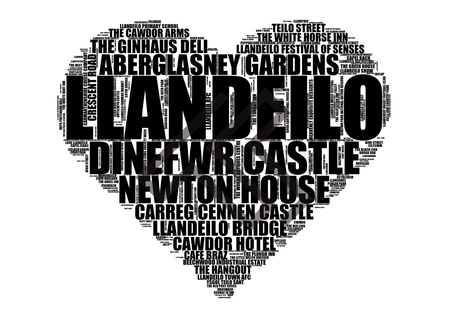 Llandeilo - Premium Typographic Word Cloud Prints, Posters & Gifts