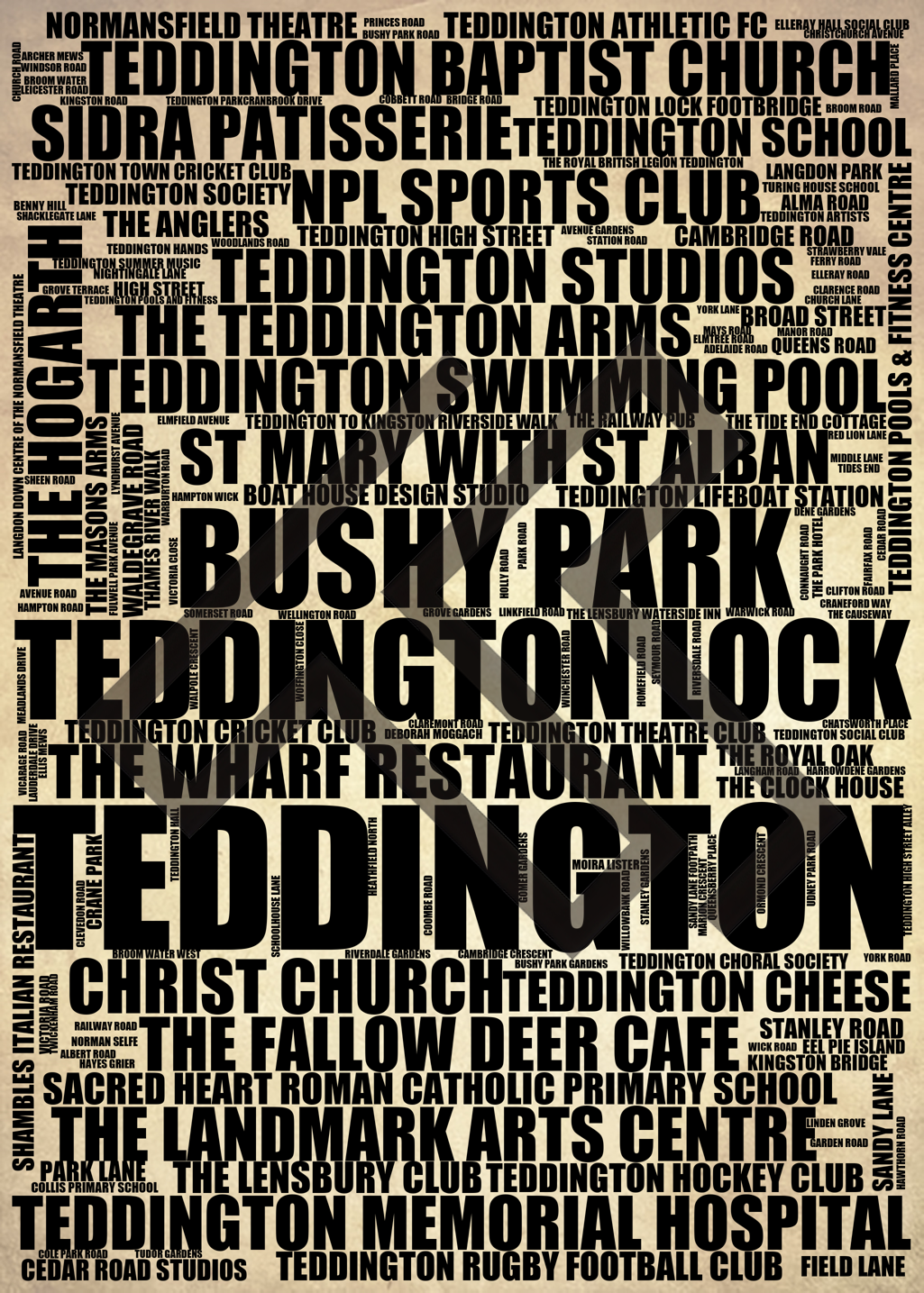 Teddington - Premium Typographic Word Cloud Prints, Posters & Gifts