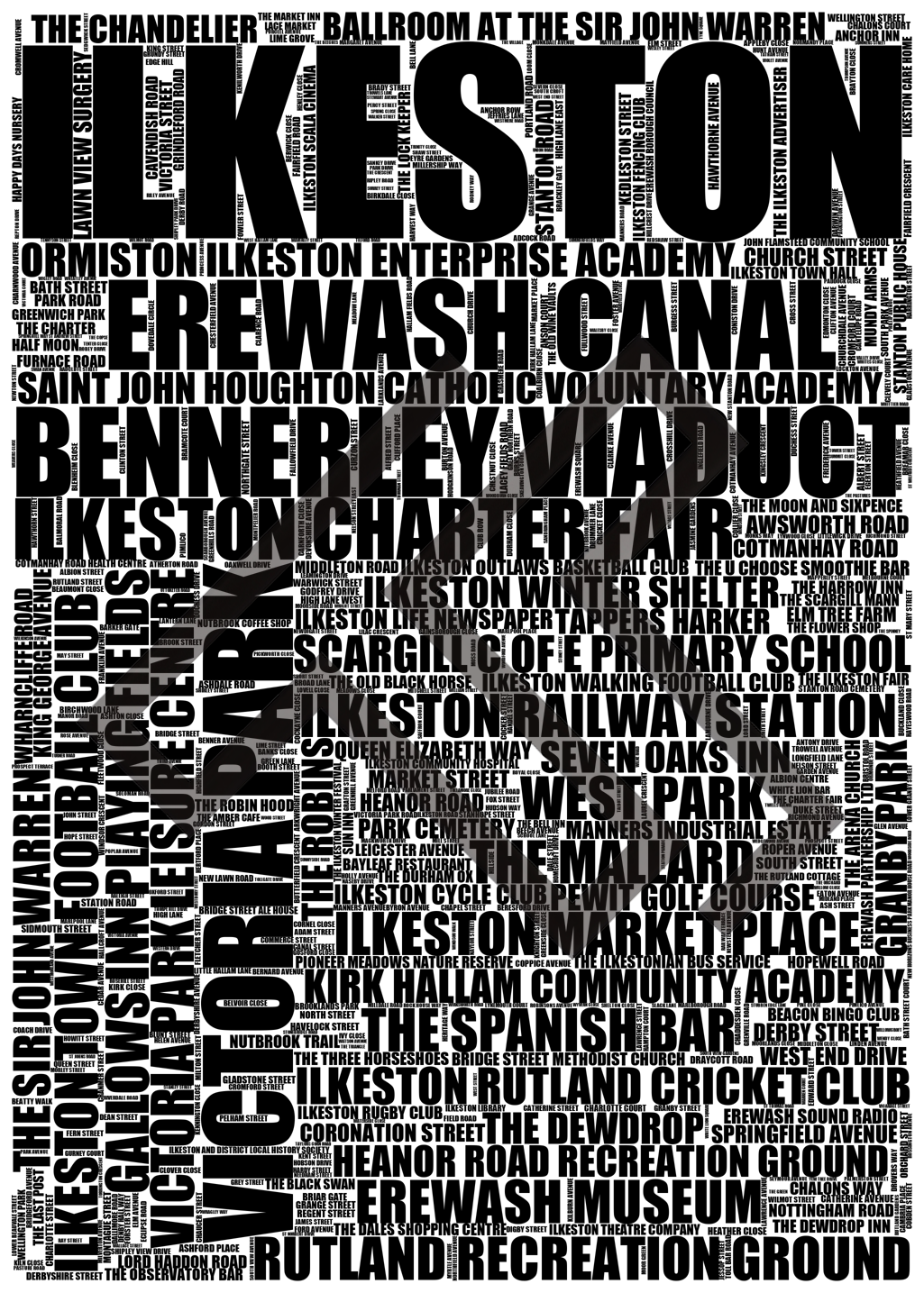 Ilkeston - Premium Typographic Word Cloud Prints, Posters & Gifts