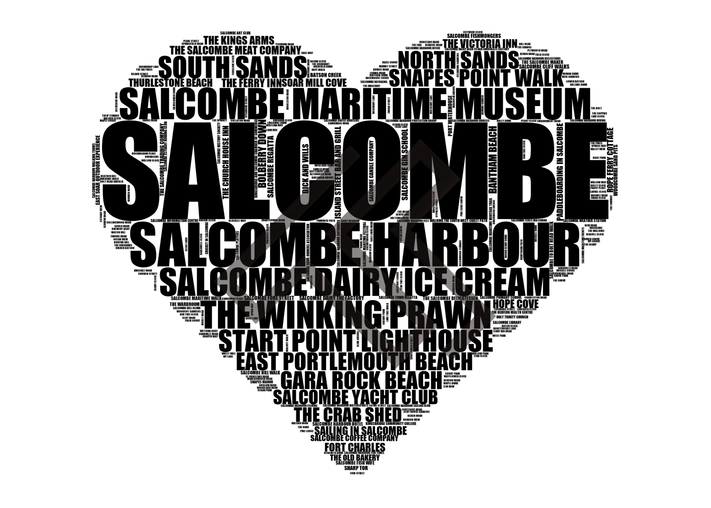 Salcombe - Premium Typographic Word Cloud Prints, Posters & Gifts