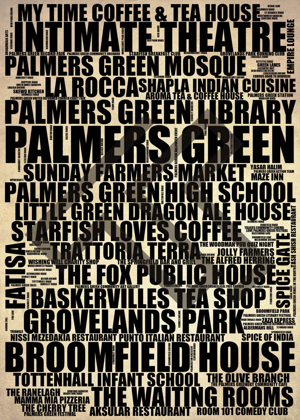 Palmers Green - Premium Typographic Word Cloud Prints, Posters & Gifts