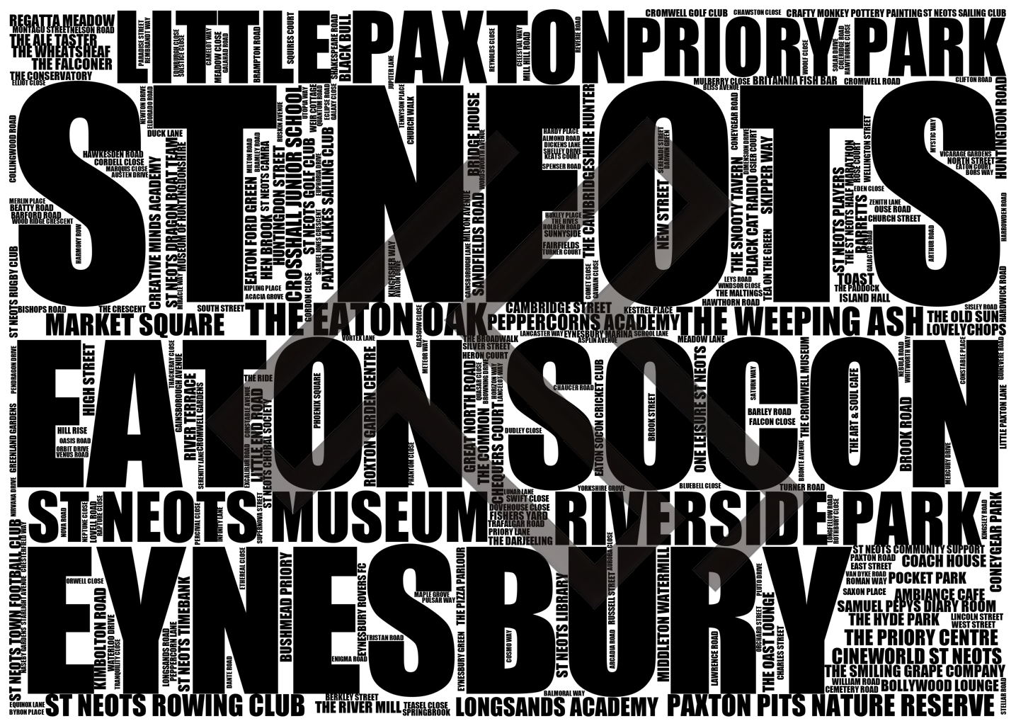 St Neots - Premium Typographic Word Cloud Prints, Posters & Gifts