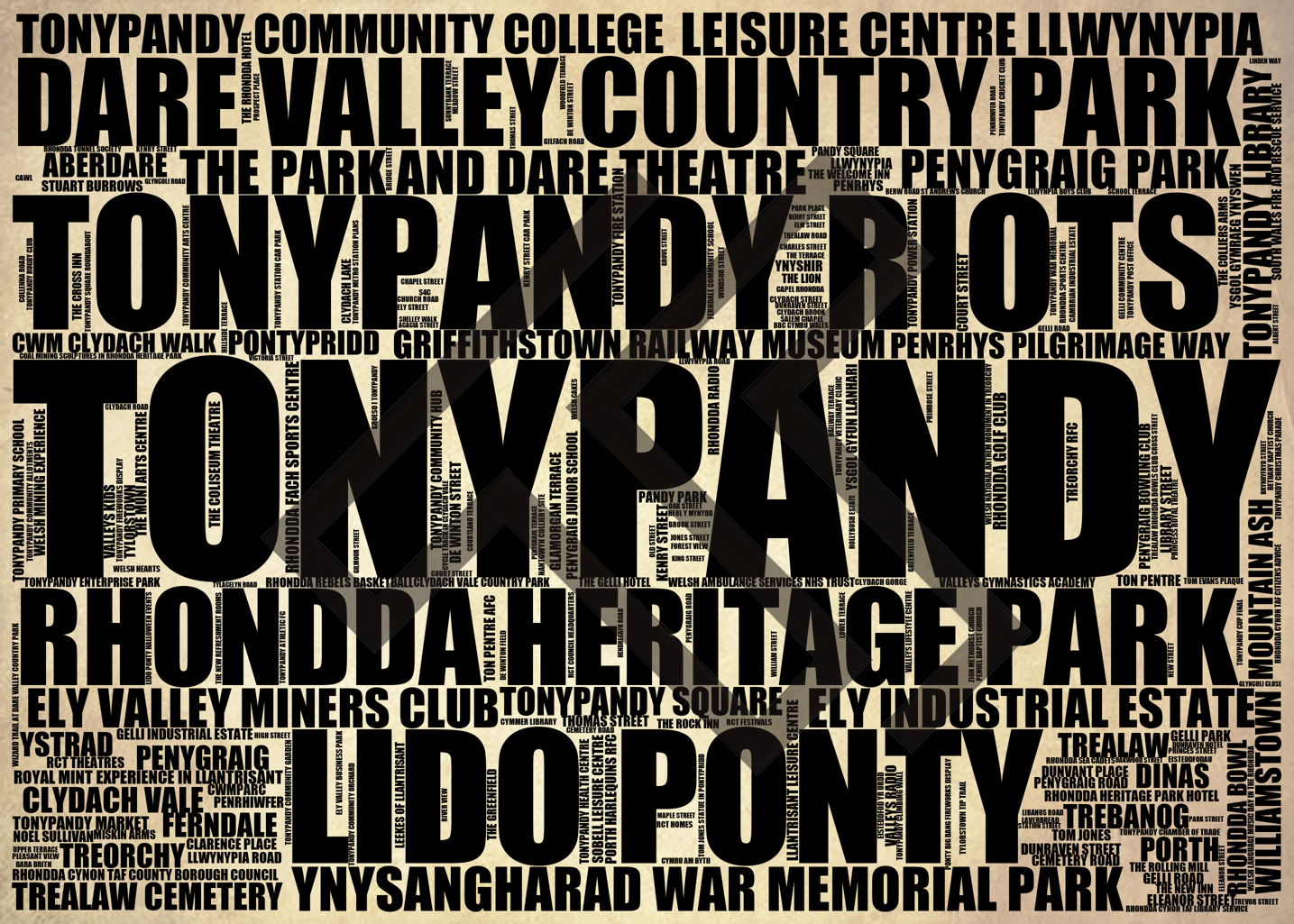Tonypandy - Premium Typographic Word Cloud Prints, Posters & Gifts