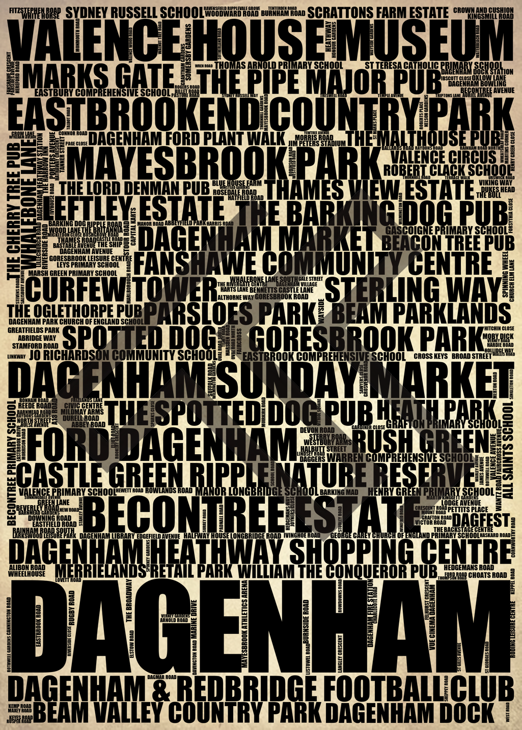 Dagenham - Premium Typographic Word Cloud Prints, Posters & Gifts