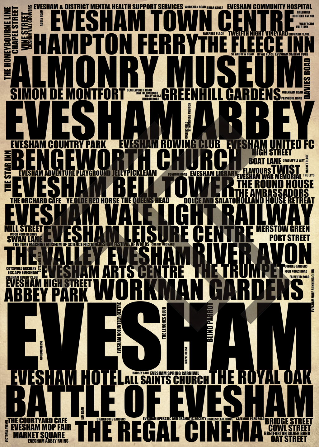 Evesham - Premium Typographic Word Cloud Prints, Posters & Gifts