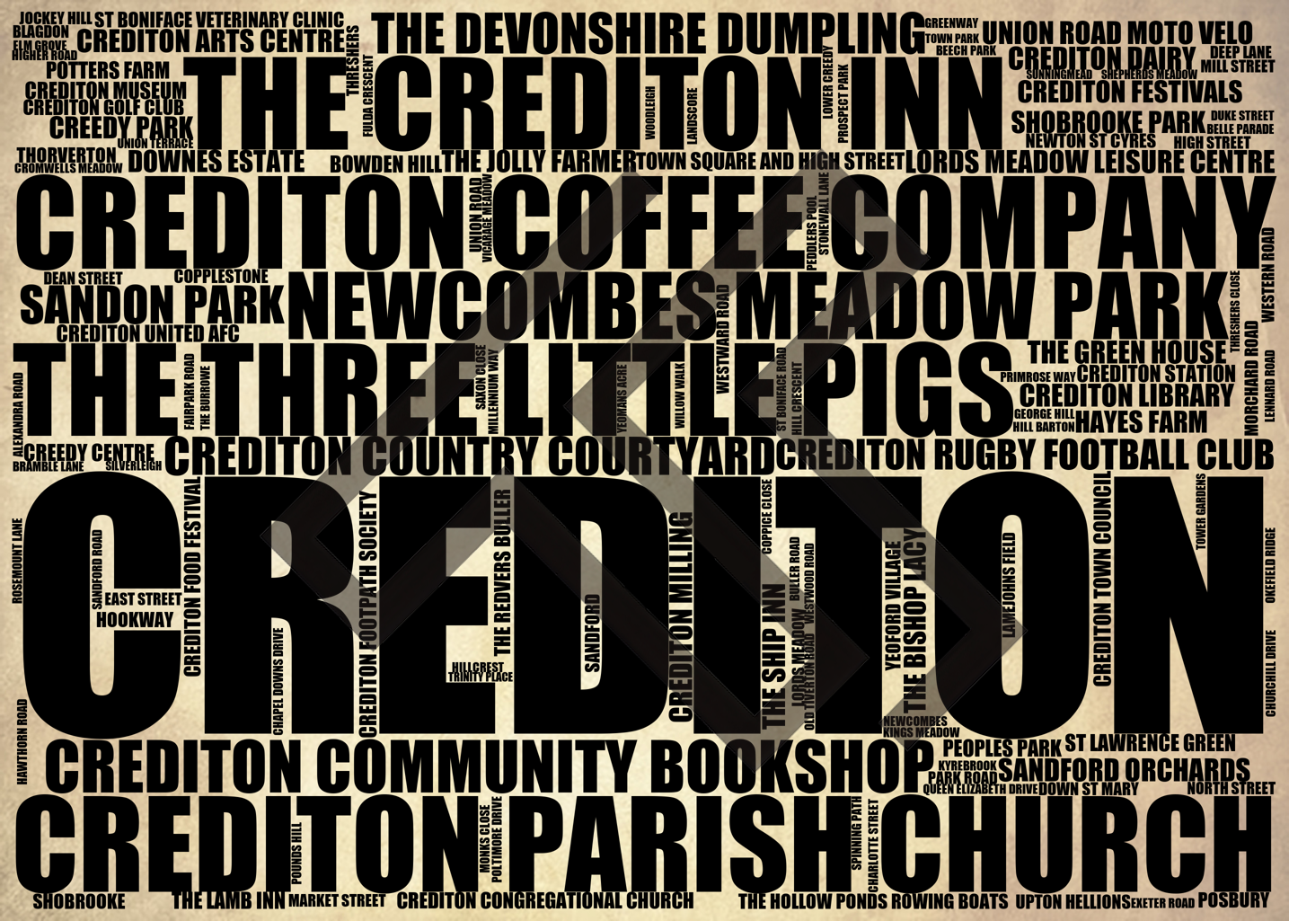 Crediton - Premium Typographic Word Cloud Prints, Posters & Gifts