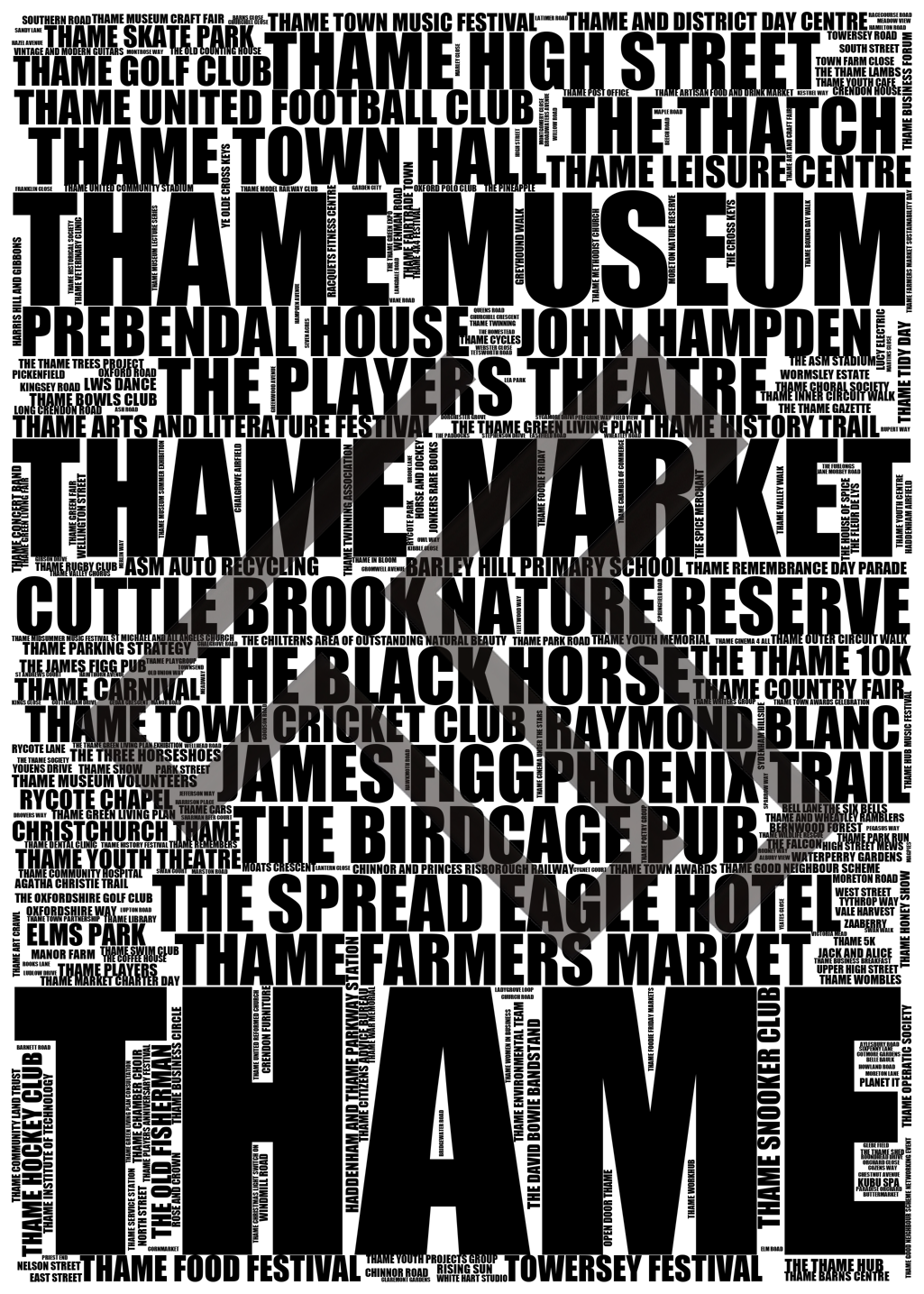 Thame - Premium Typographic Word Cloud Prints, Posters & Gifts