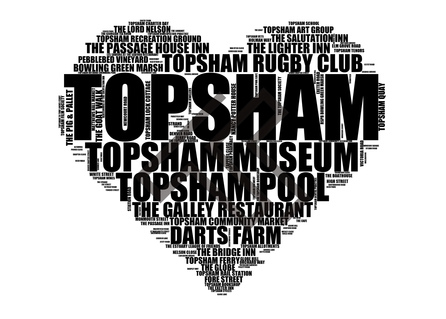 Topsham - Premium Typographic Word Cloud Prints, Posters & Gifts