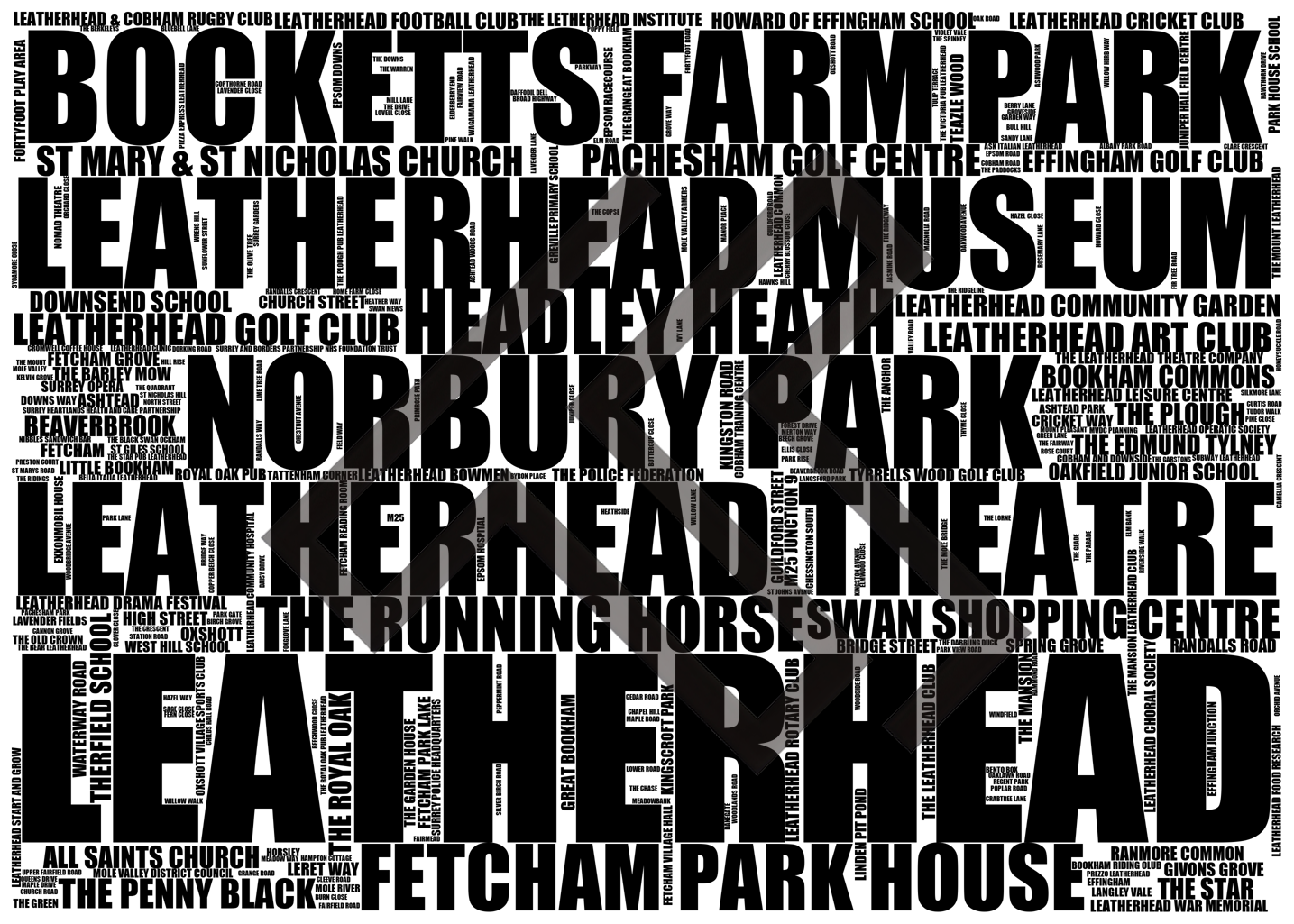 Leatherhead - Premium Typographic Word Cloud Prints, Posters & Gifts