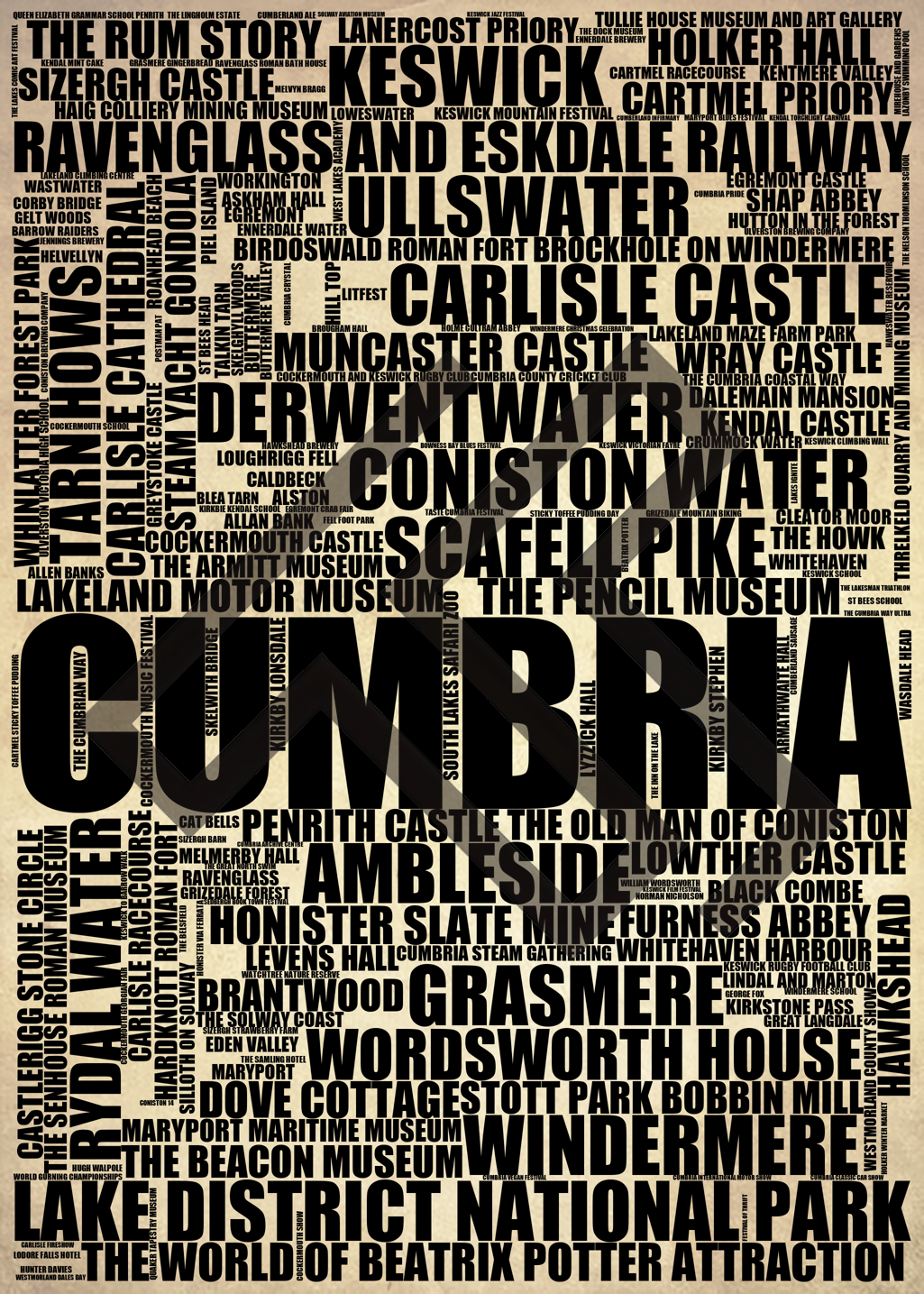 Cumbria - Premium Typographic Word Cloud Prints, Posters & Gifts