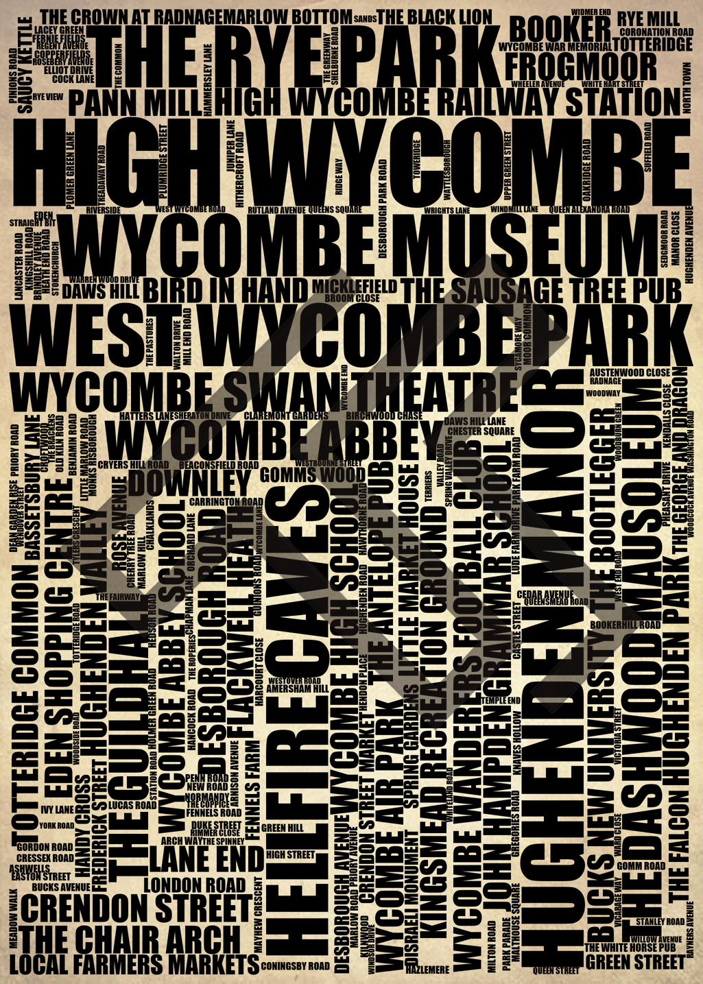 High Wycombe - Premium Typographic Word Cloud Prints, Posters & Gifts