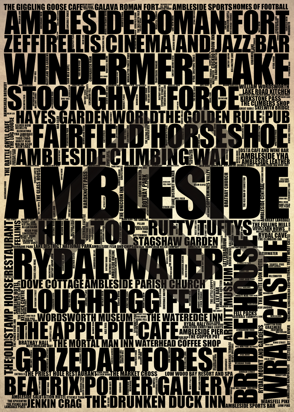 Ambleside - Premium Typographic Word Cloud Prints, Posters & Gifts