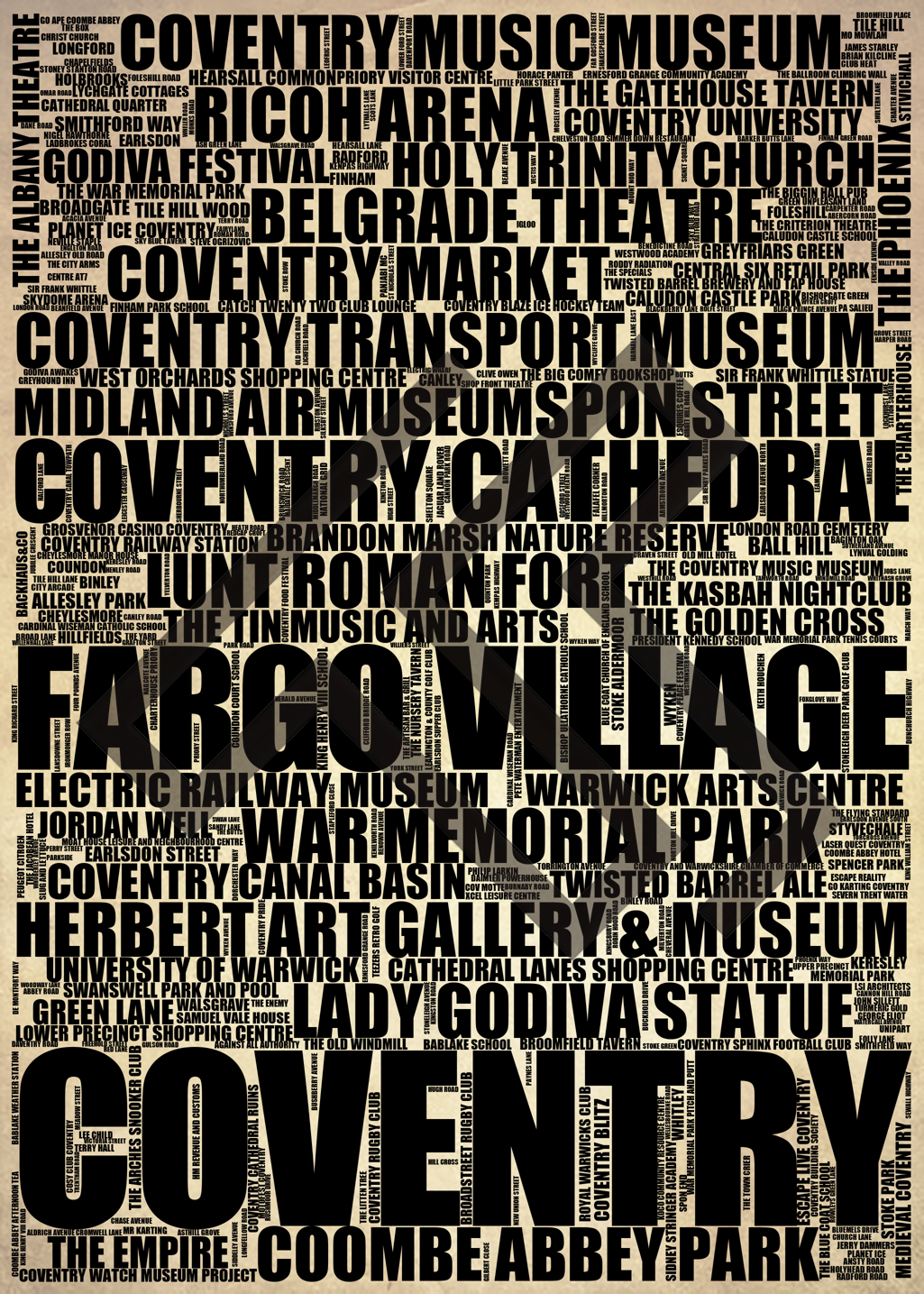 Coventry - Premium Typographic Word Cloud Prints, Posters & Gifts
