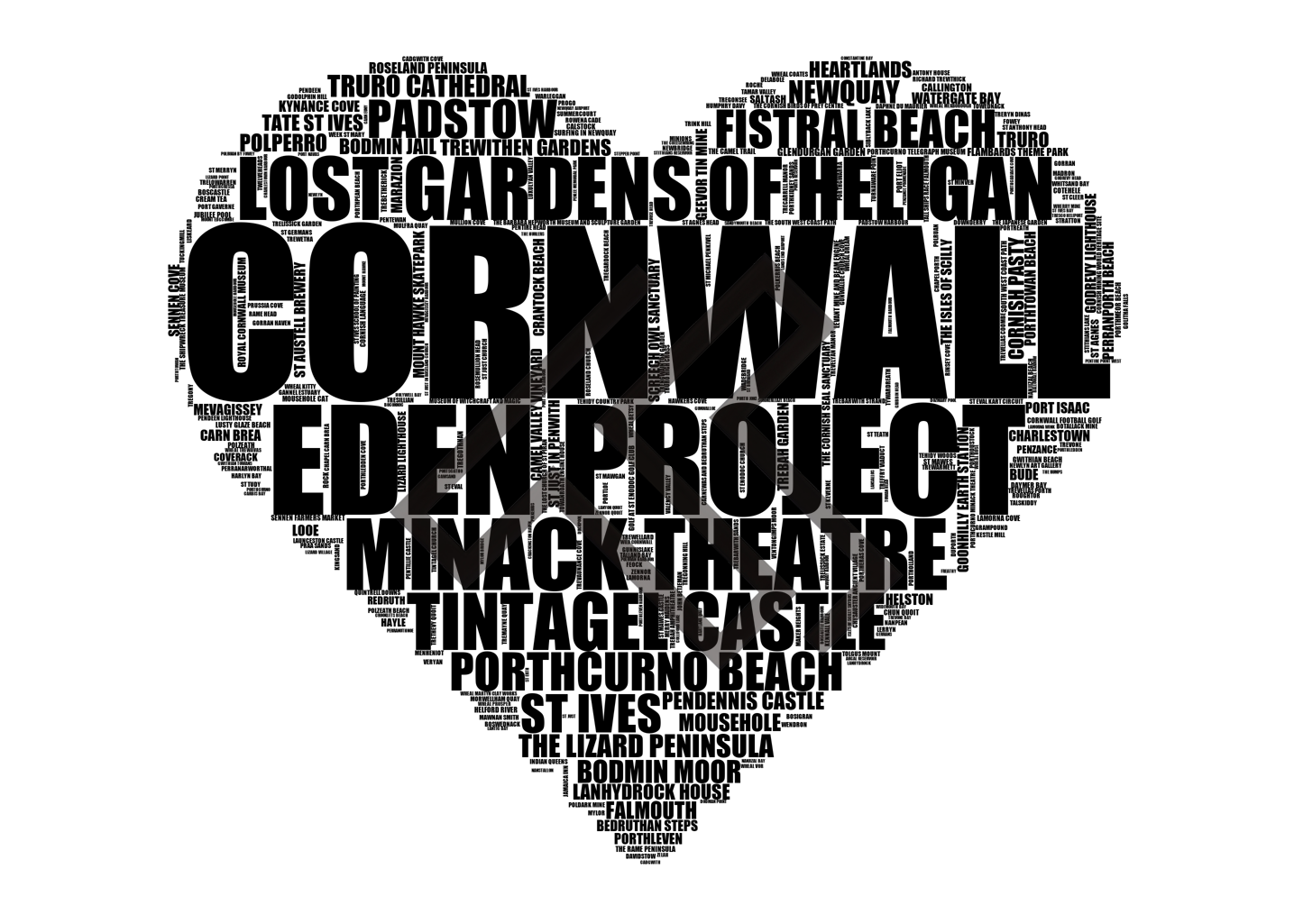 Cornwall - Premium Typographic Word Cloud Prints, Posters & Gifts