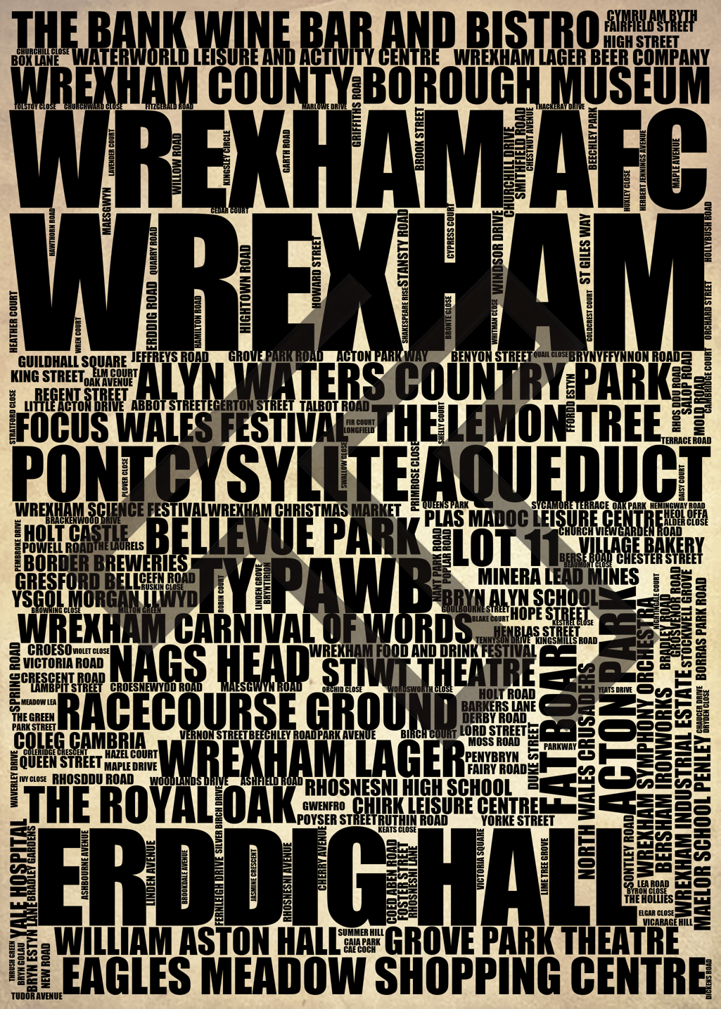Wrexham - Premium Typographic Word Cloud Prints, Posters & Gifts