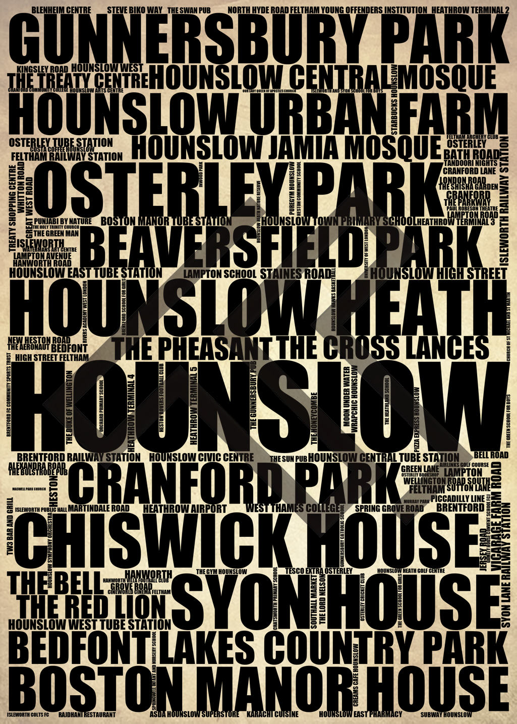 Hounslow - Premium Typographic Word Cloud Prints, Posters & Gifts