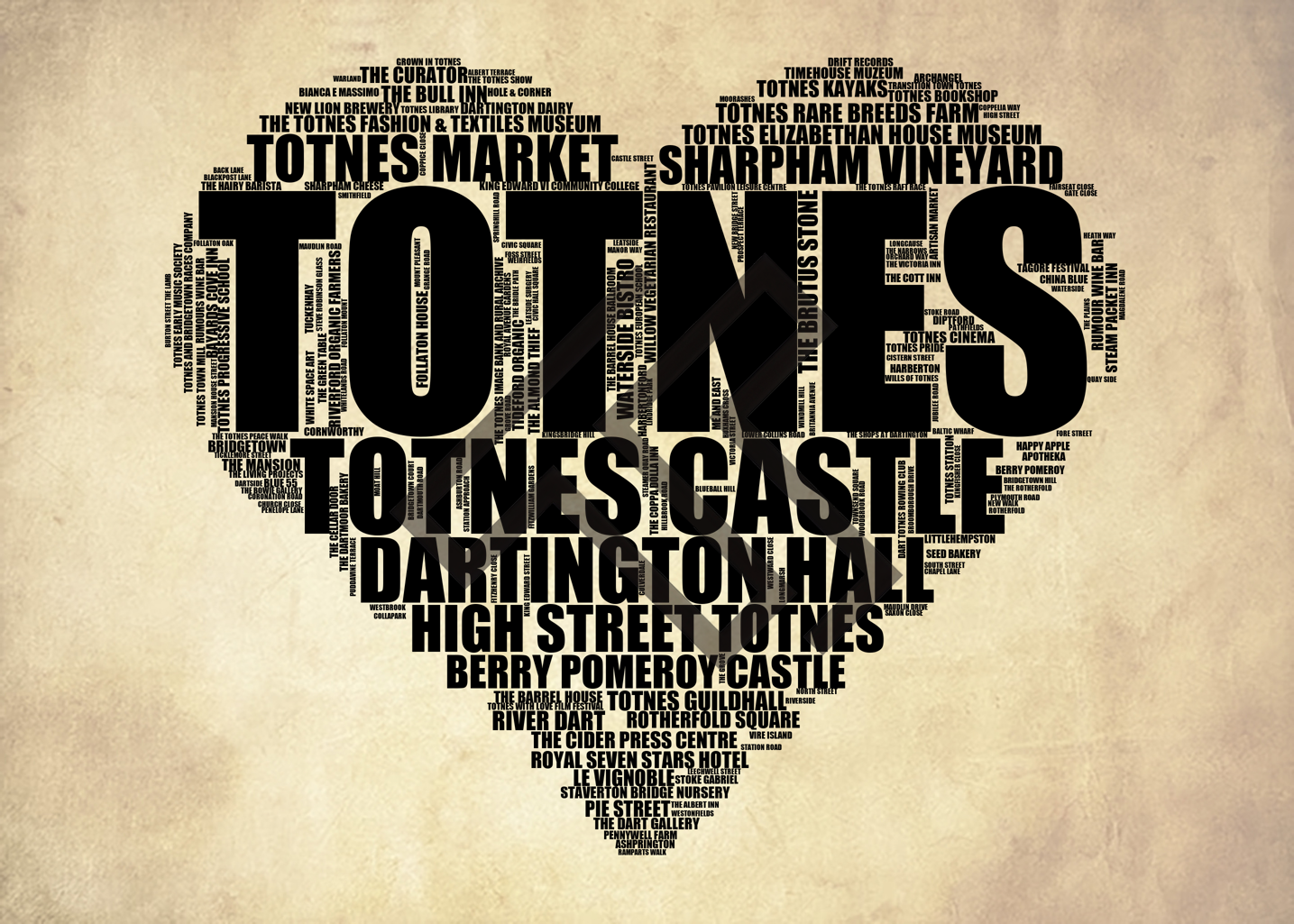 Totnes - Premium Typographic Word Cloud Prints, Posters & Gifts