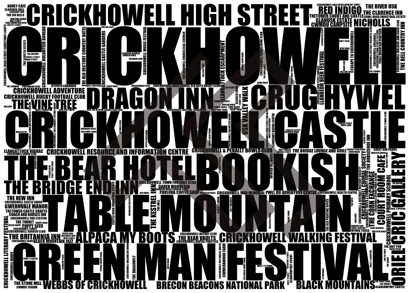 Crickhowell - Premium Typographic Word Cloud Prints, Posters & Gifts