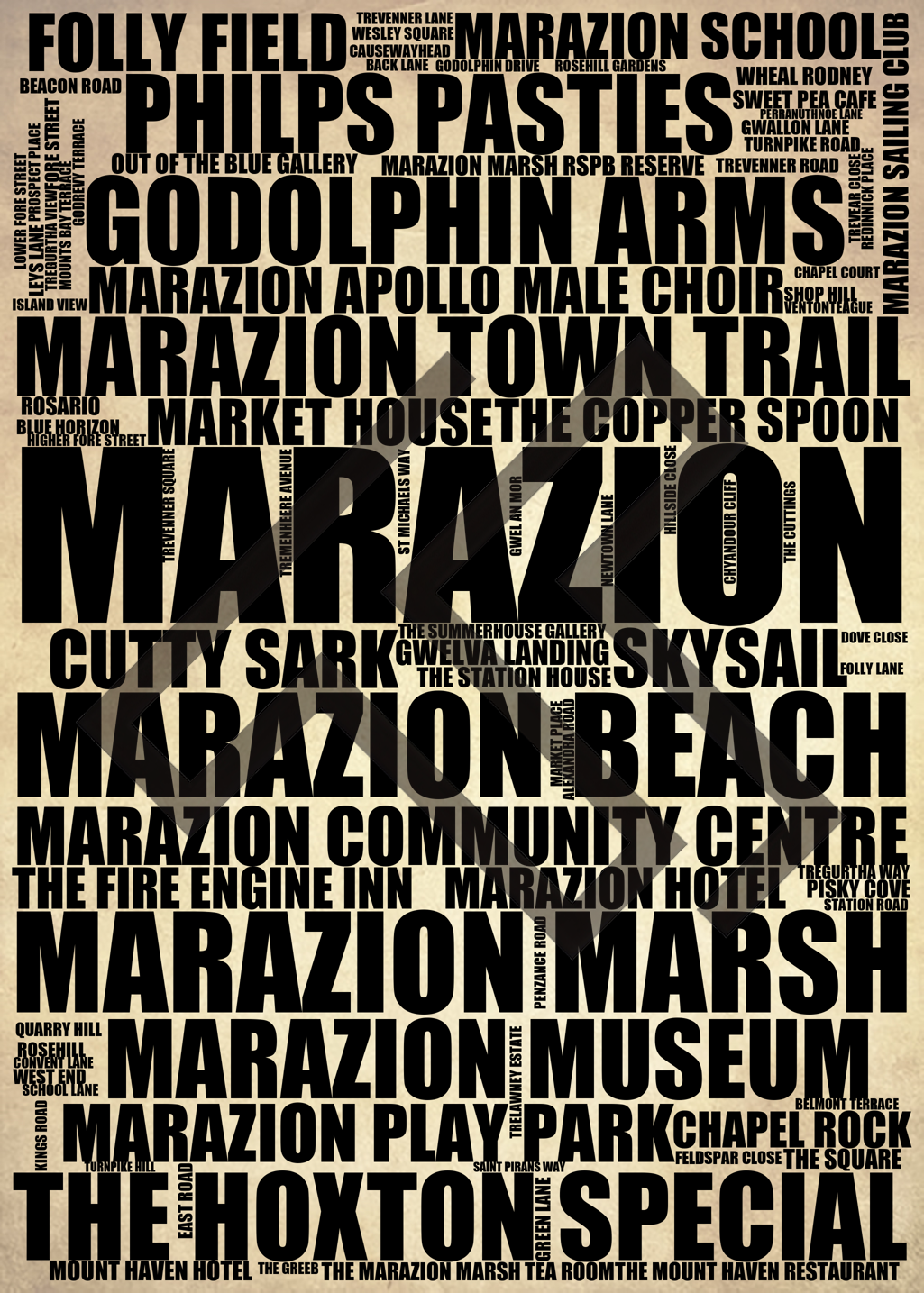 Marazion - Premium Typographic Word Cloud Prints, Posters & Gifts