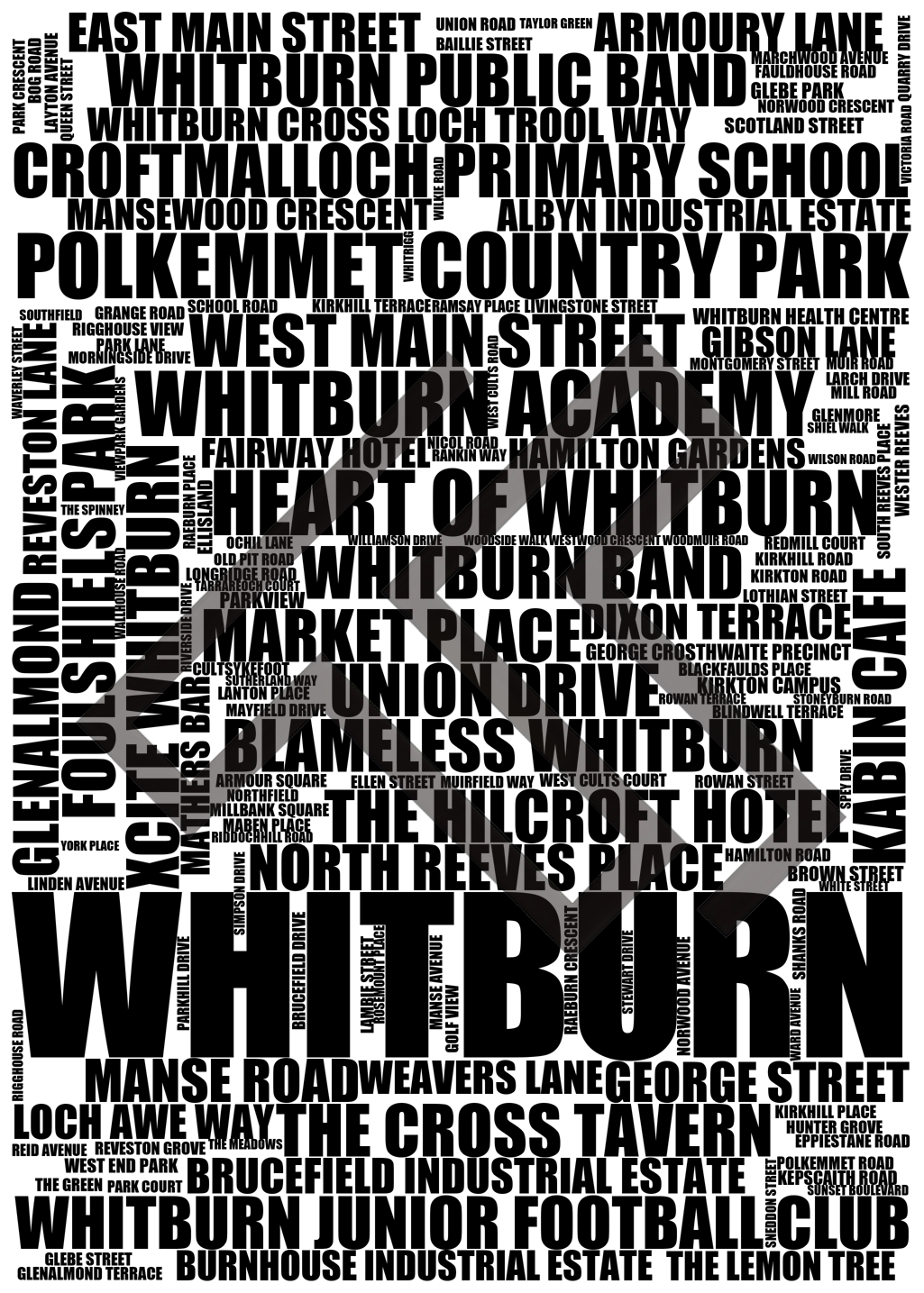 Whitburn - Premium Typographic Word Cloud Prints, Posters & Gifts