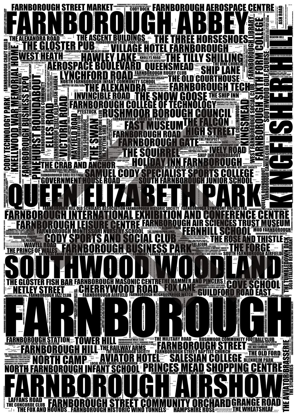 Farnborough - Premium Typographic Word Cloud Prints, Posters & Gifts