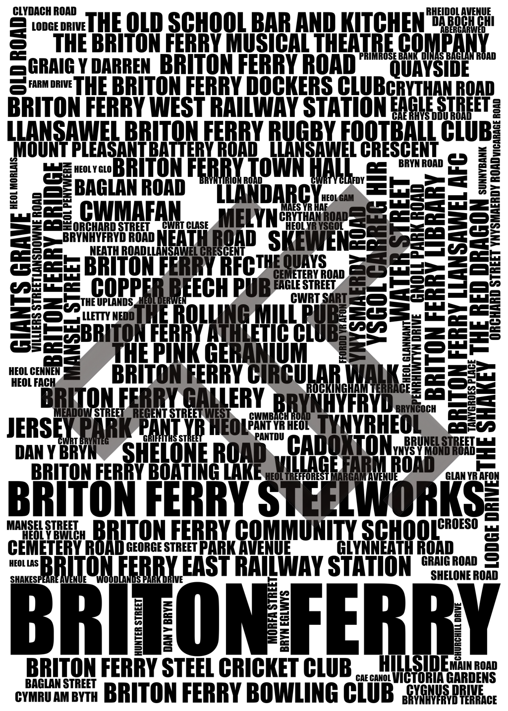 Briton Ferry - Premium Typographic Word Cloud Prints, Posters & Gifts