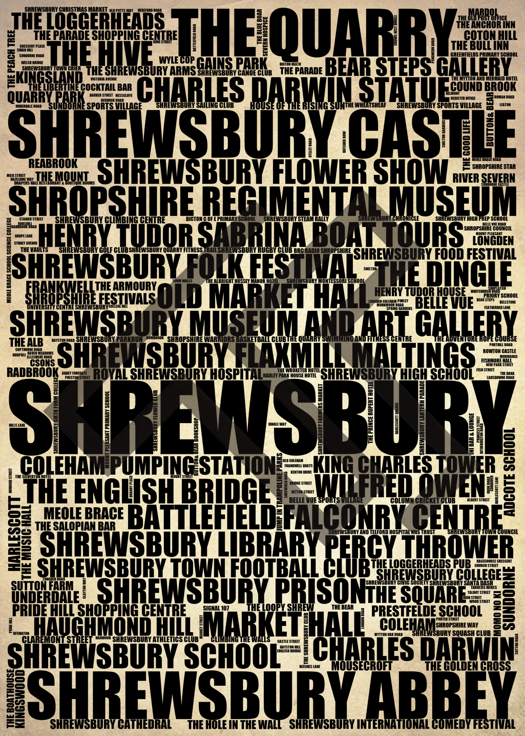 Shrewsbury - Premium Typographic Word Cloud Prints, Posters & Gifts