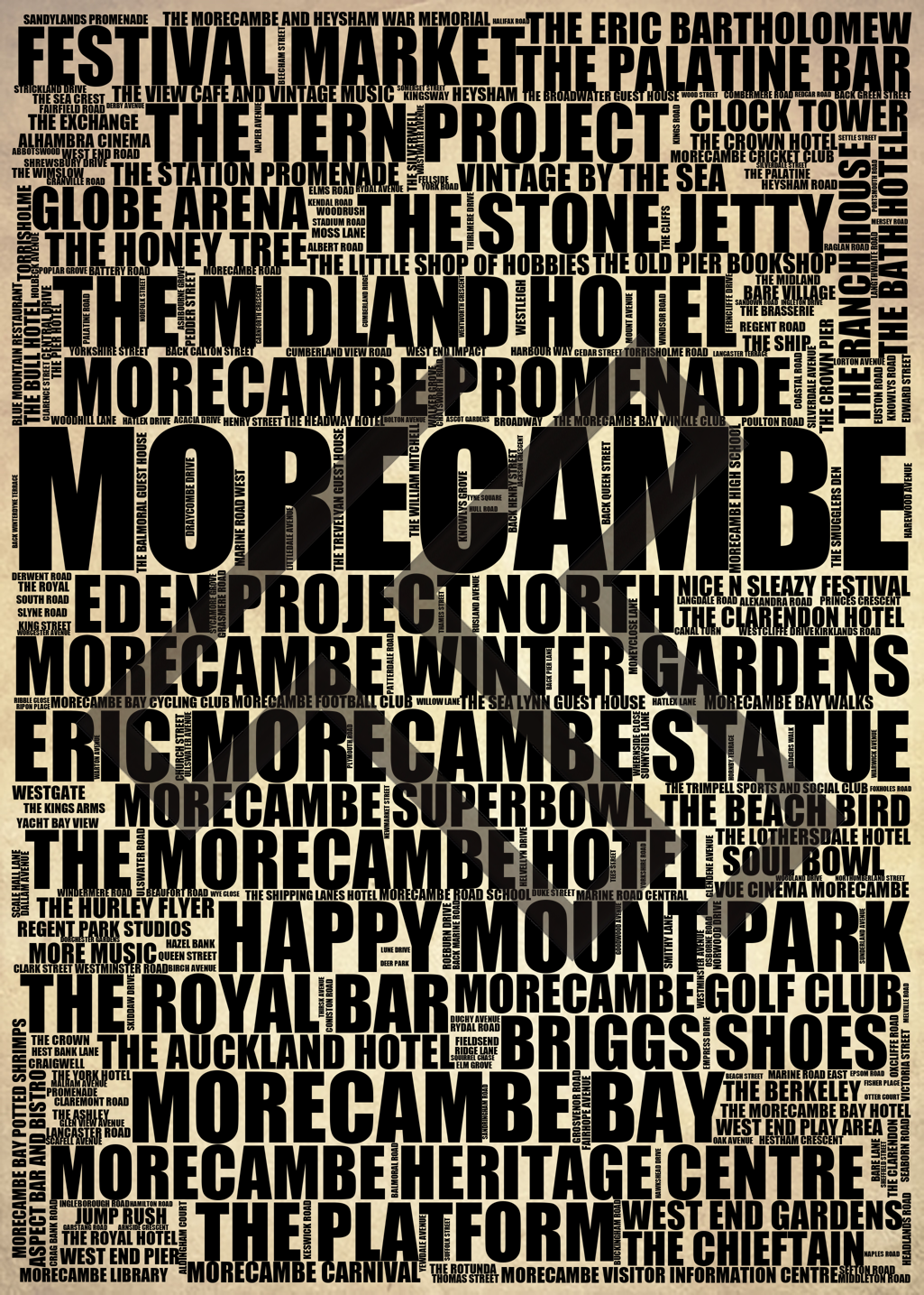 Morecambe - Premium Typographic Word Cloud Prints, Posters & Gifts