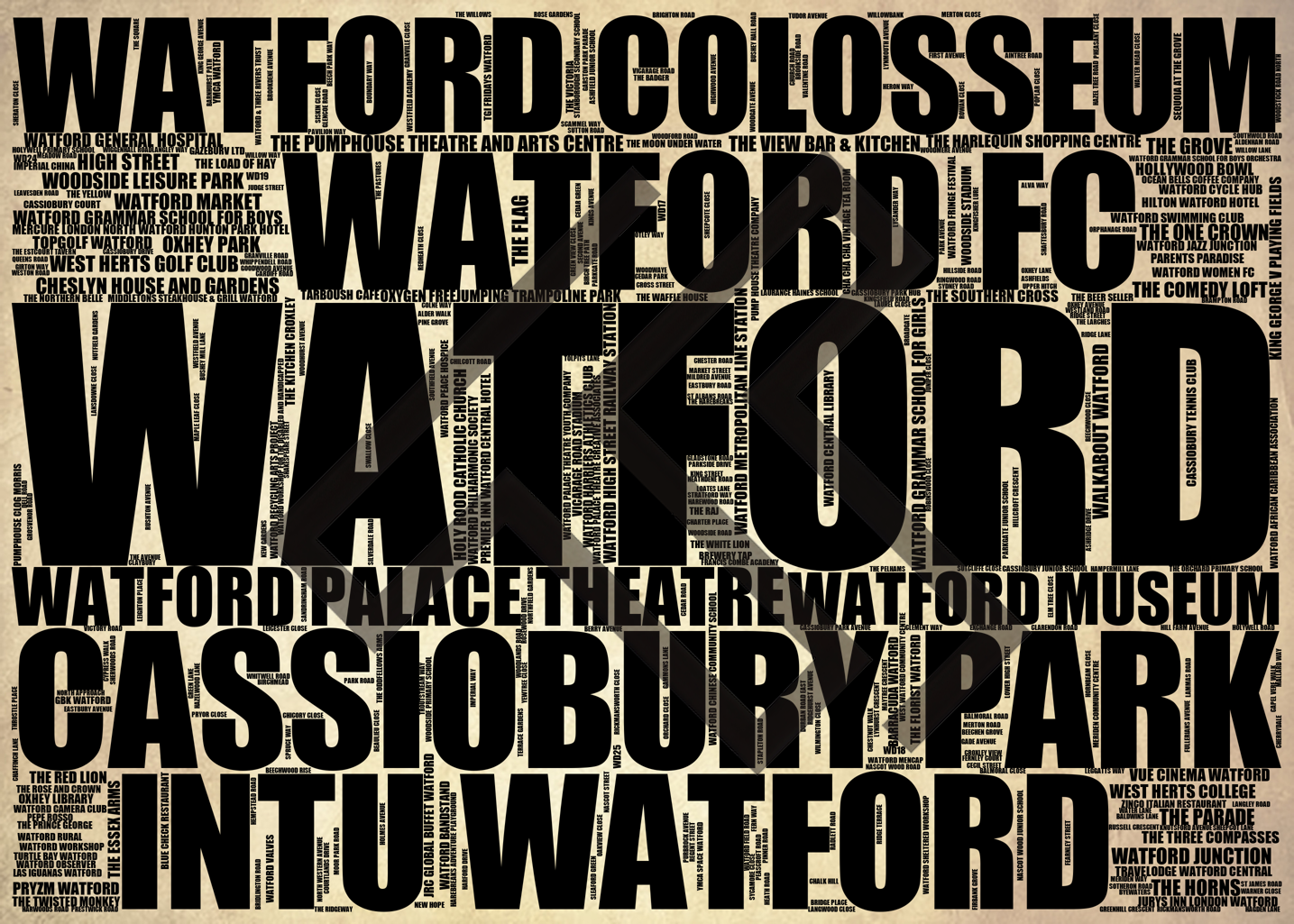 Watford - Premium Typographic Word Cloud Prints, Posters & Gifts